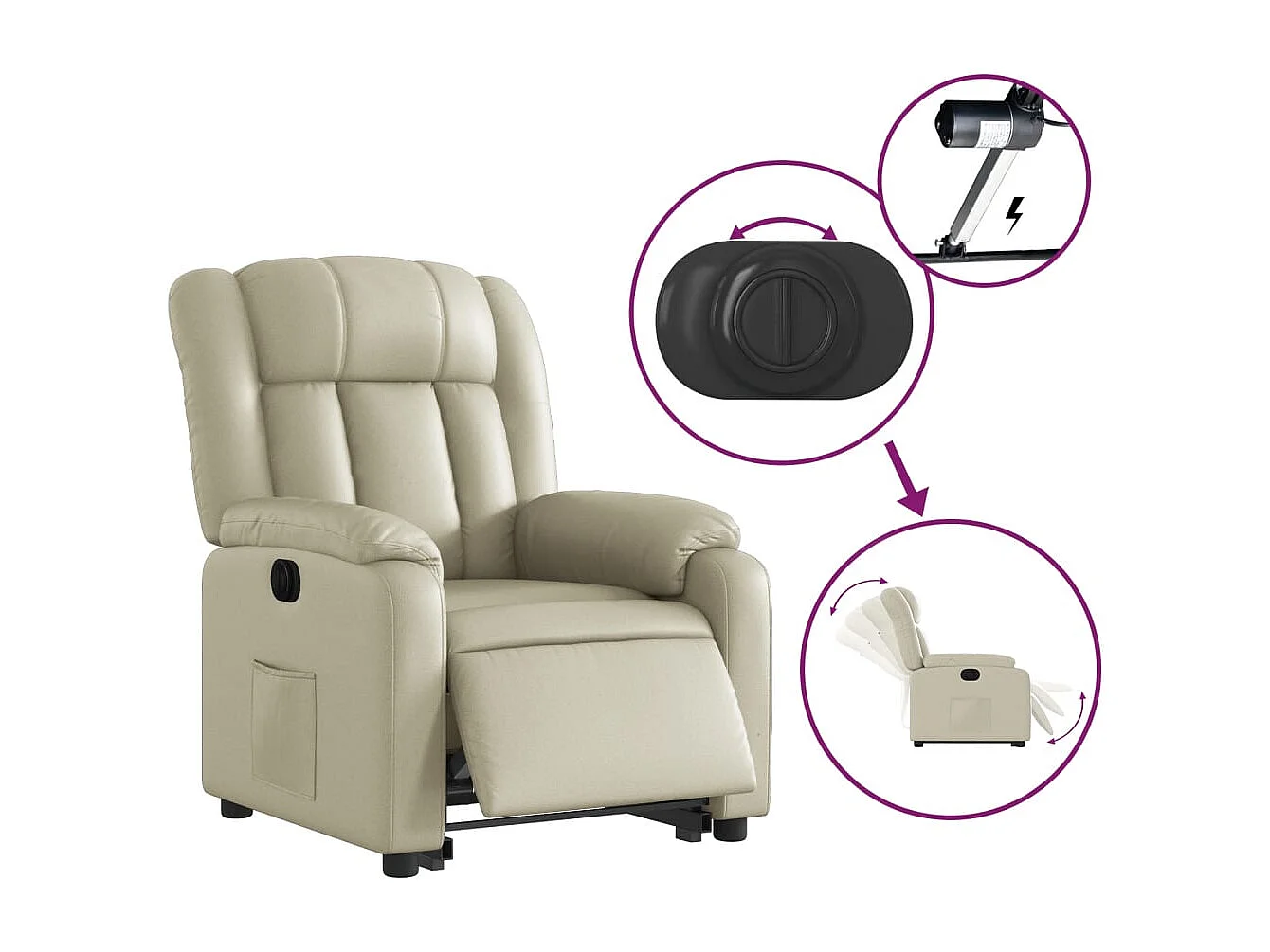 Fauteuil inclinable électrique crème similicuir