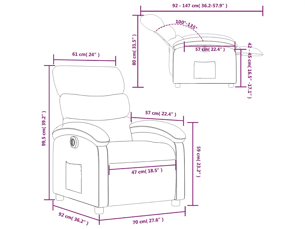 Fauteuil inclinable électrique Marron Tissu