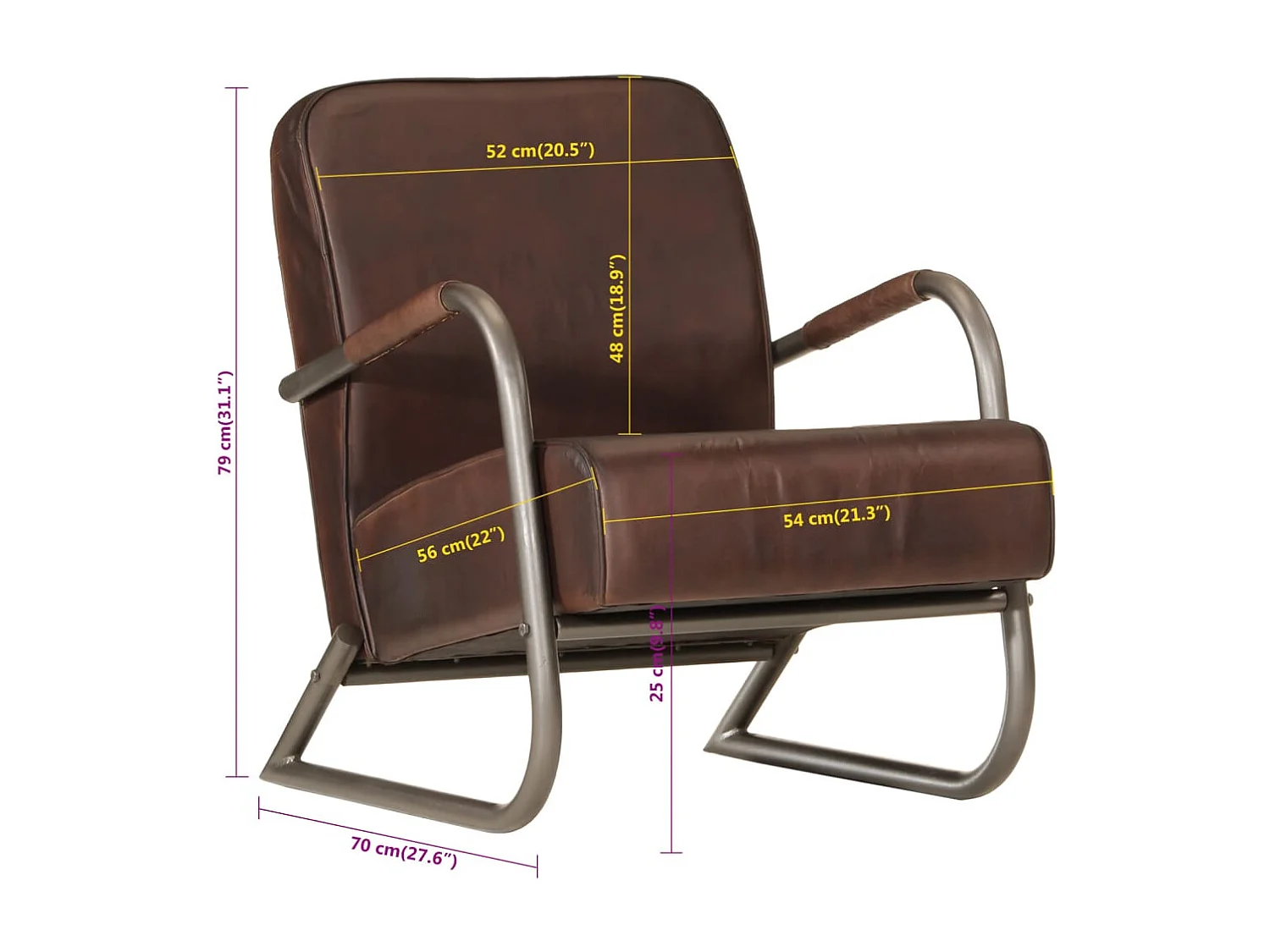 Fauteuil marron cuir véritable