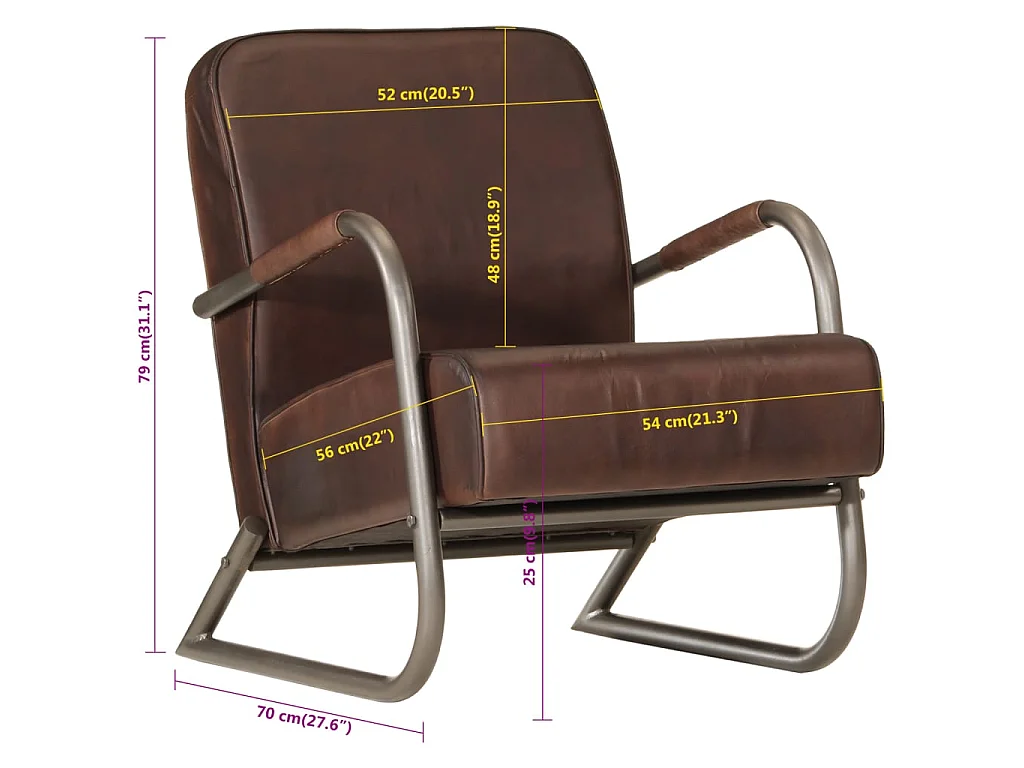 Sillón de cuero auténtico marrón