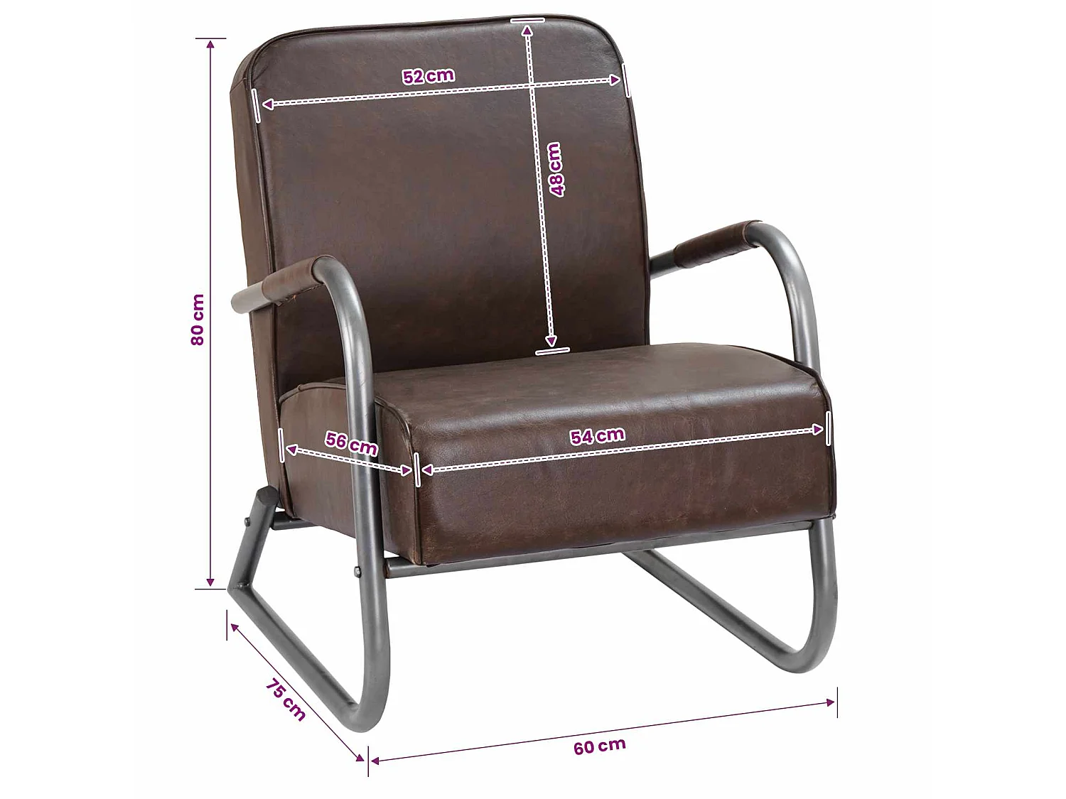 Fauteuil marron cuir véritable