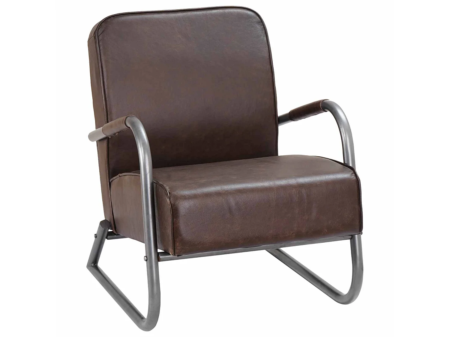 Fauteuil marron cuir véritable