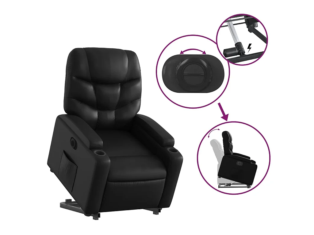 Relaxsessel mit Aufstehhilfe Elektrisch Schwarz Kunstleder