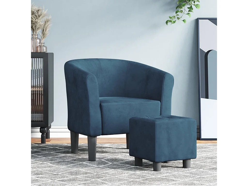 Chaise cabriolet avec repose-pied bleu foncé velours