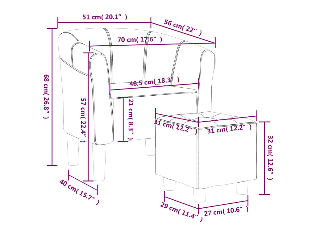 Sillón con taburete terciopelo azul oscuro