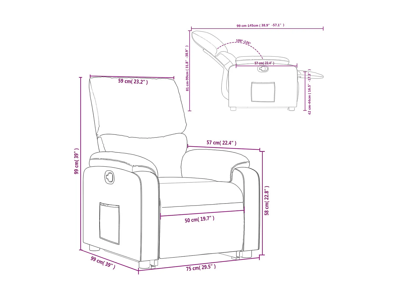Fauteuil inclinable Gris foncé Tissu