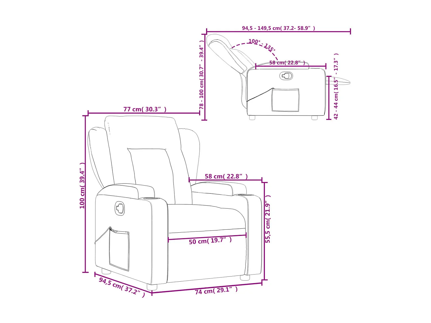 Fauteuil inclinable en tissu crème