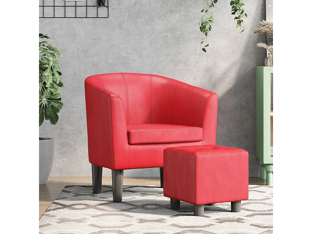 Fauteuil avec repose-pied rouge similicuir