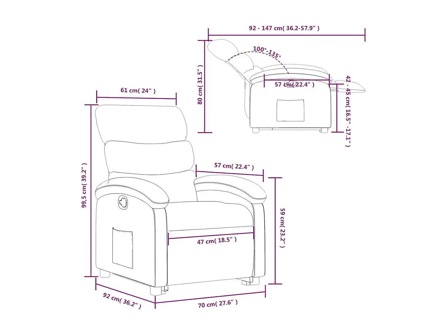 Fauteuil inclinable Crème Tissu