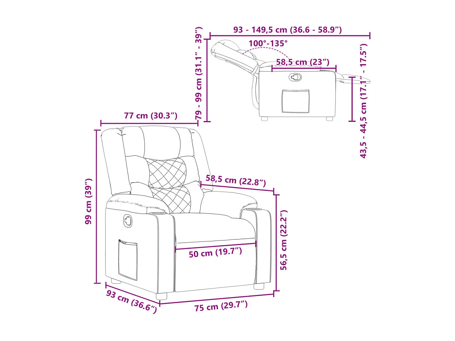 Fauteuil inclinable Noir Similicuir