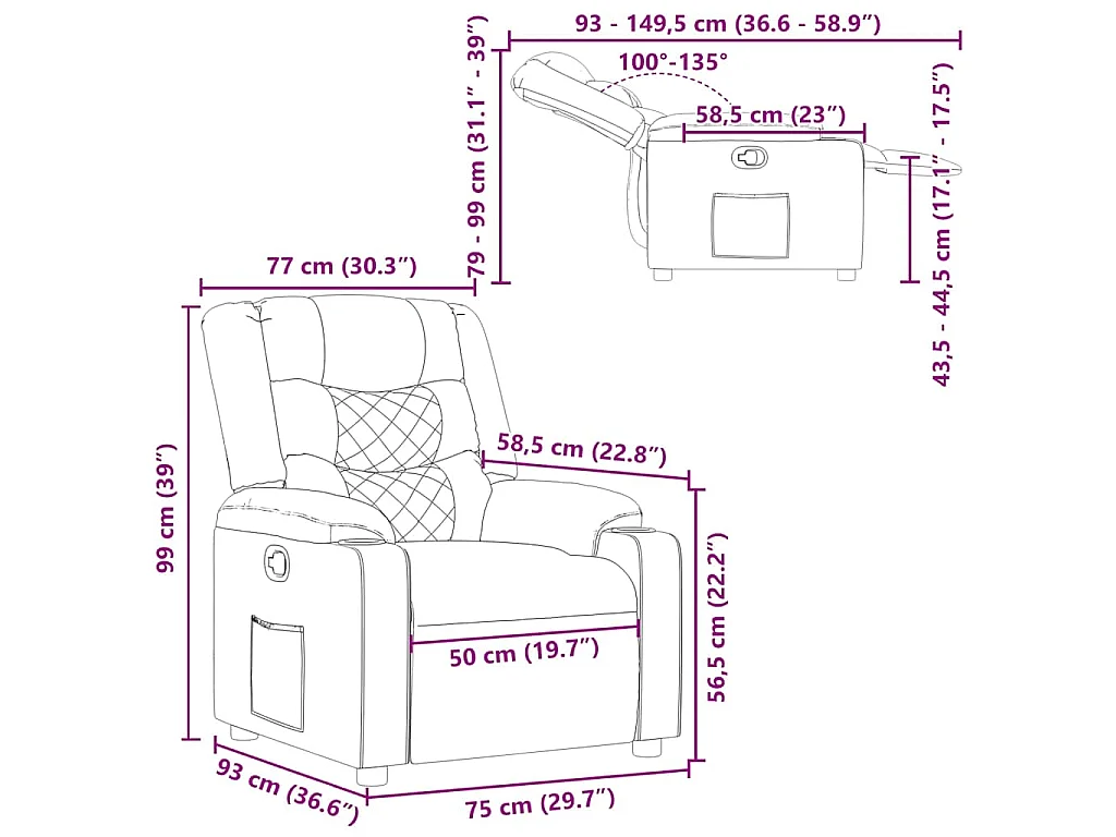 Fauteuil inclinable Noir Similicuir