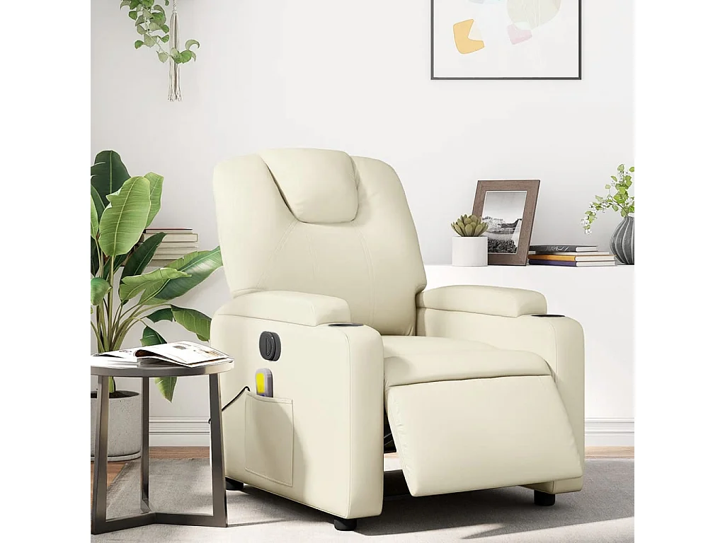 Fauteuil de massage inclinable électrique crème similicuir