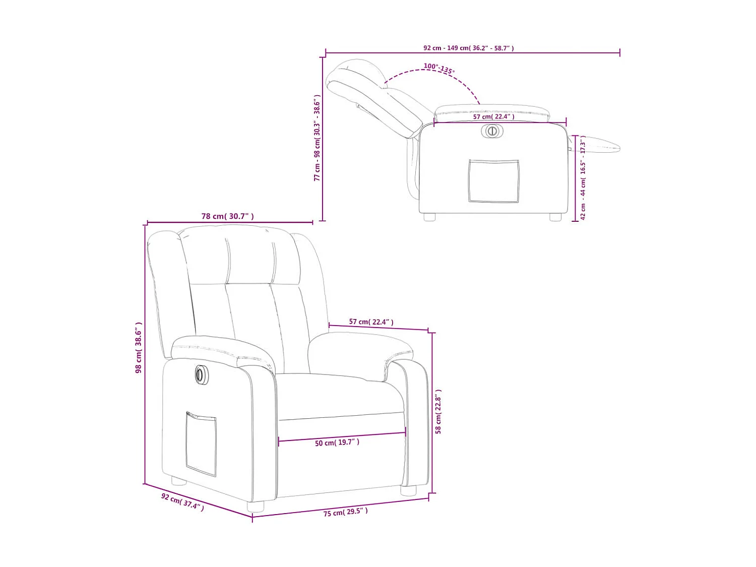 Fauteuil inclinable électrique Noir Tissu