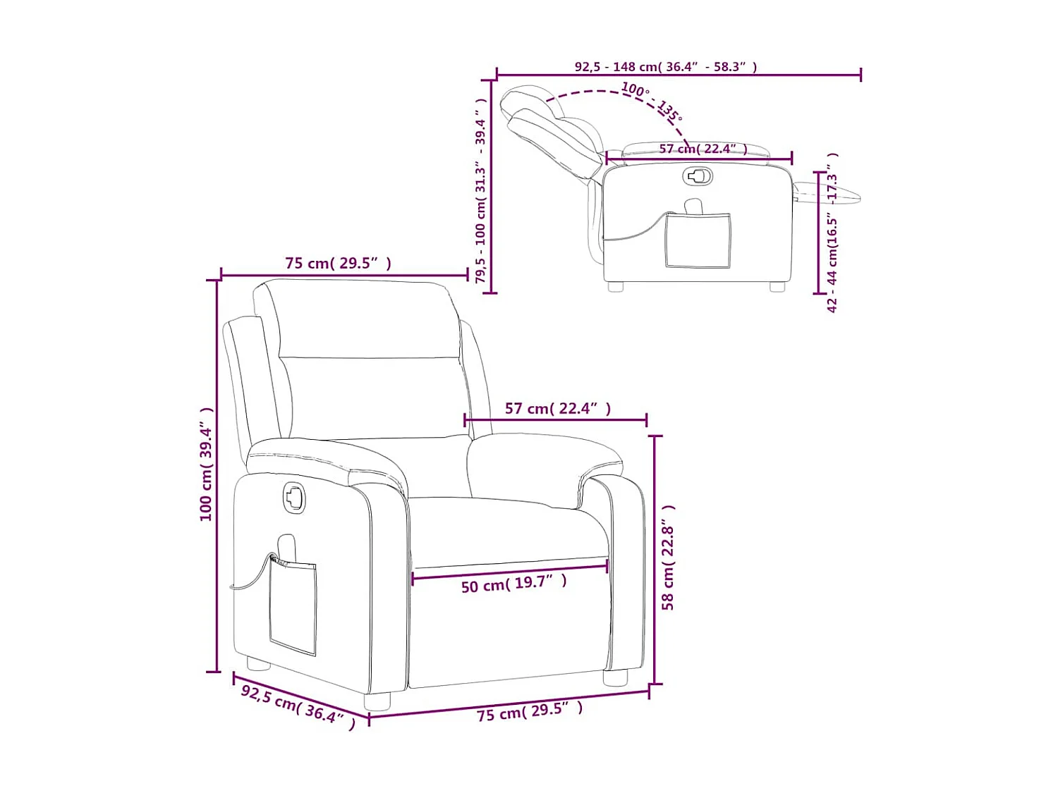 Fauteuil de massage inclinable gris foncé velours