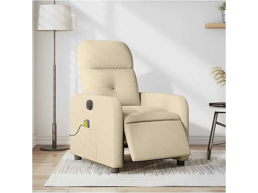 Fauteuil inclinable de massage électrique crème tissu