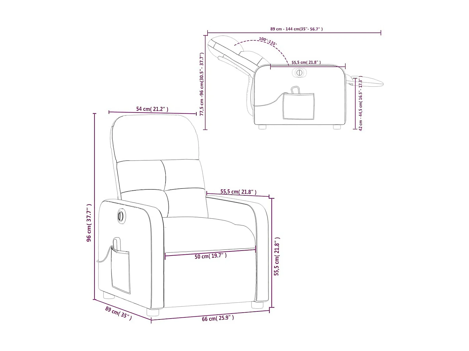 Fauteuil inclinable de massage électrique crème tissu