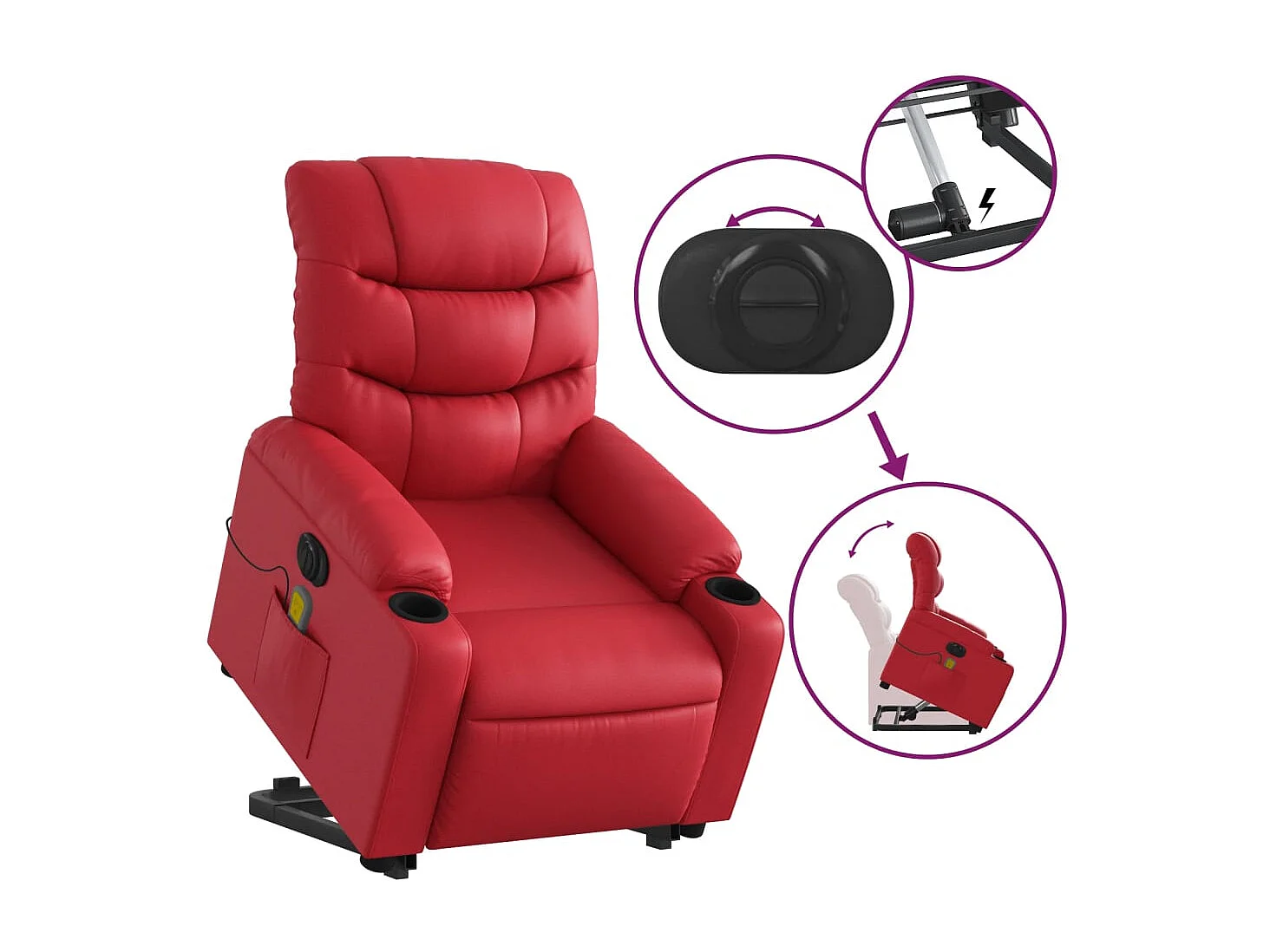 Poltrona Alzapersona Reclinabile Elettrica Rossa in Similpelle