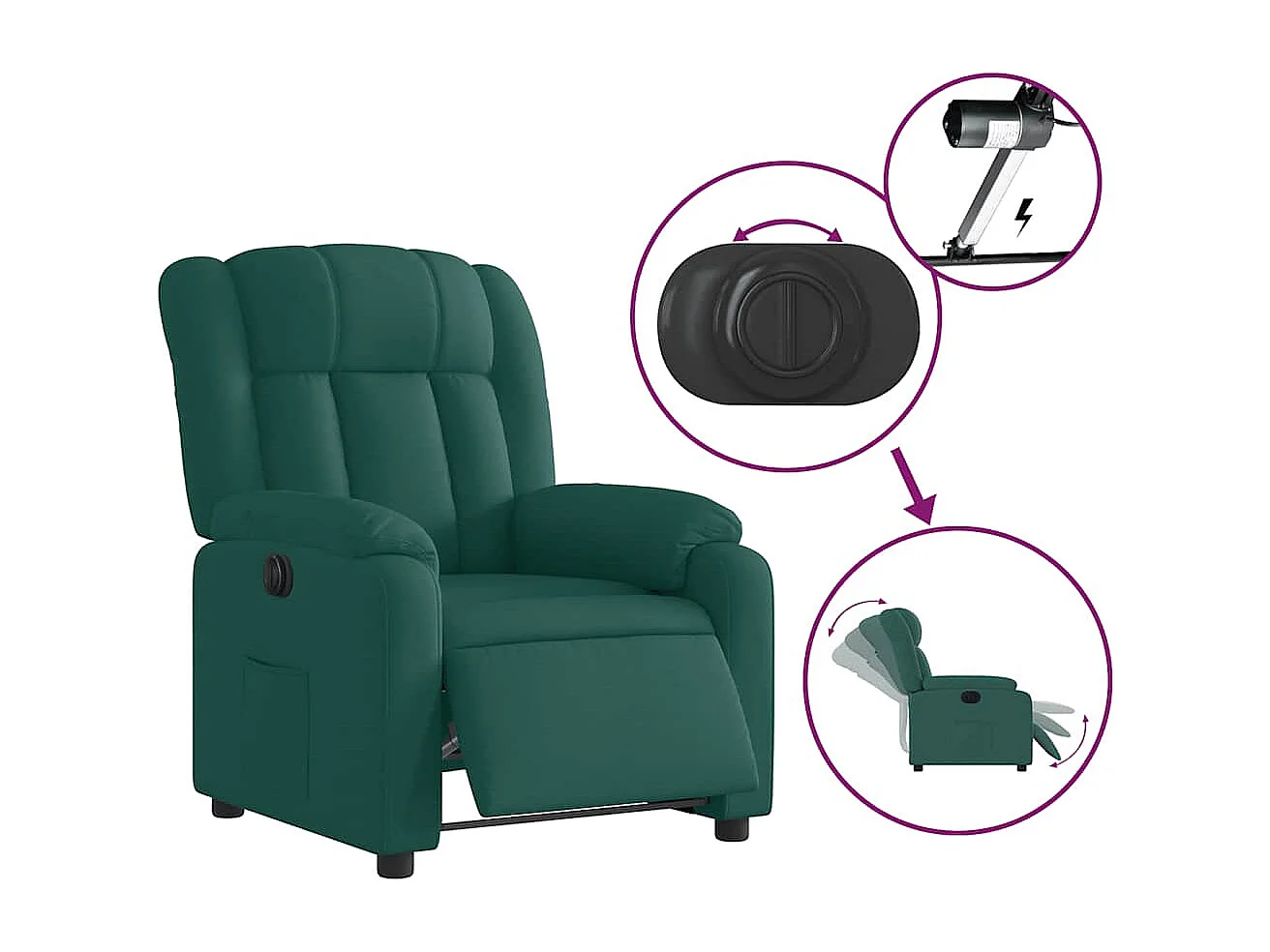 Fauteuil inclinable électrique Vert foncé Tissu