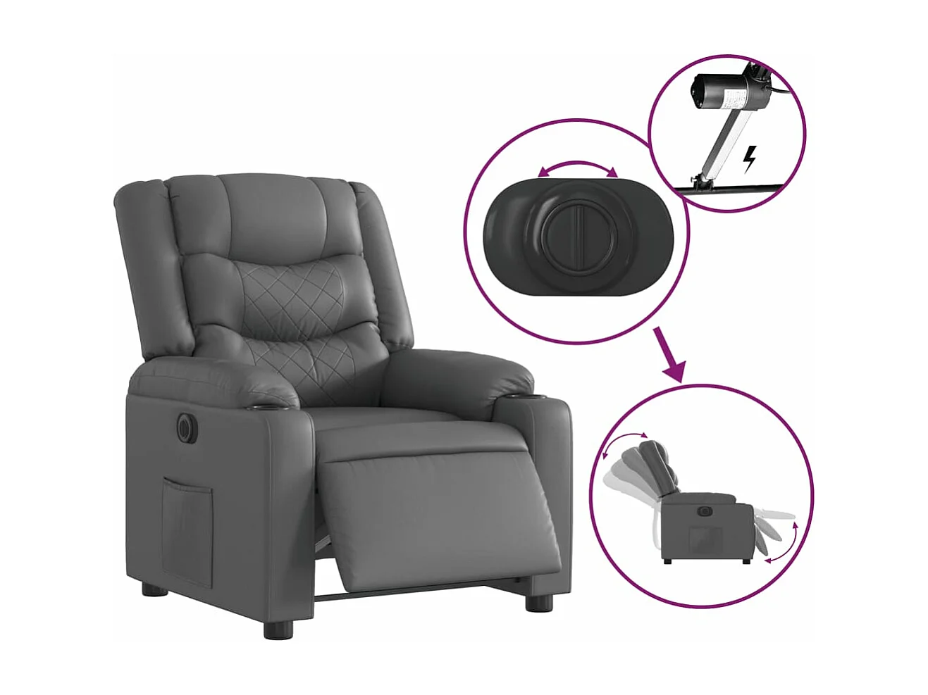Fauteuil inclinable électrique Gris Similicuir