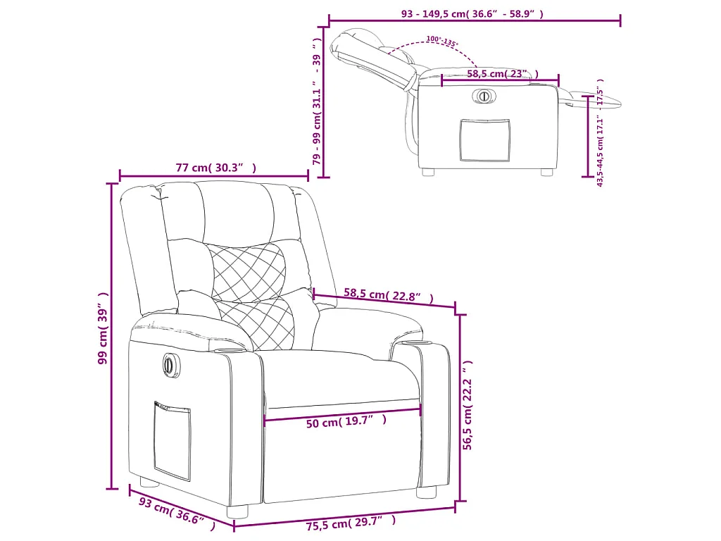 Fauteuil inclinable électrique Gris Similicuir