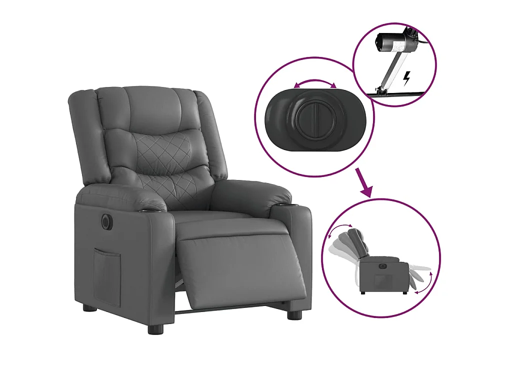 Fauteuil inclinable électrique Gris Similicuir