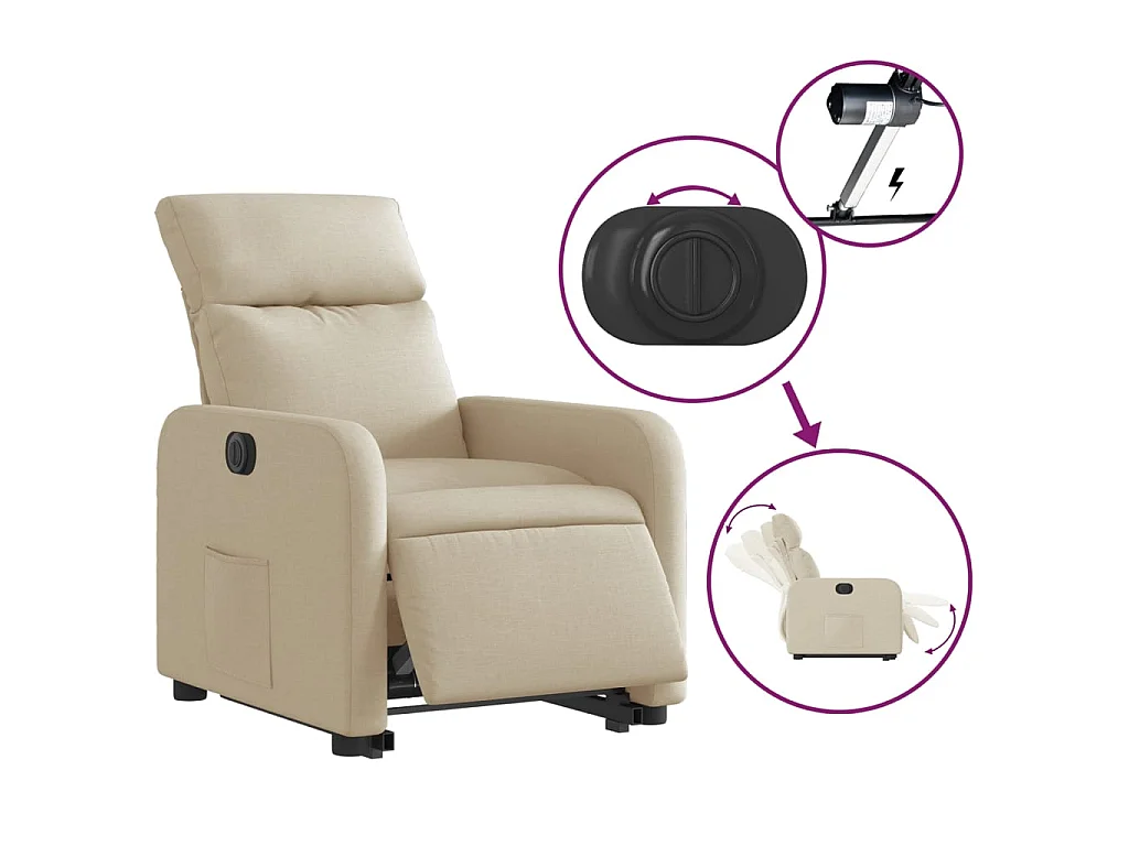 Poltrona Alzapersona Reclinabile Elettrica Crema in Tessuto