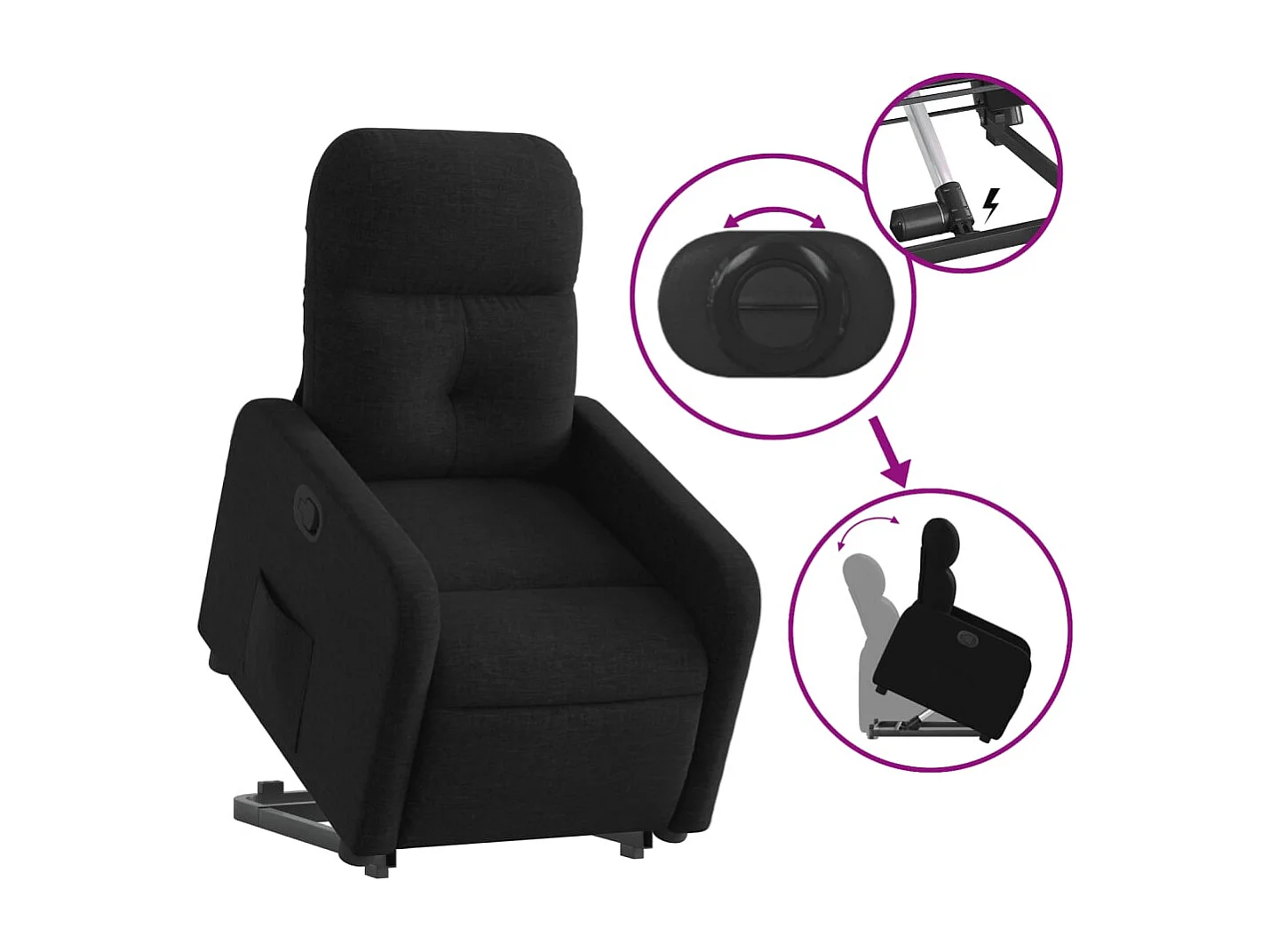 Relaxsessel mit Aufstehhilfe Schwarz Stoff