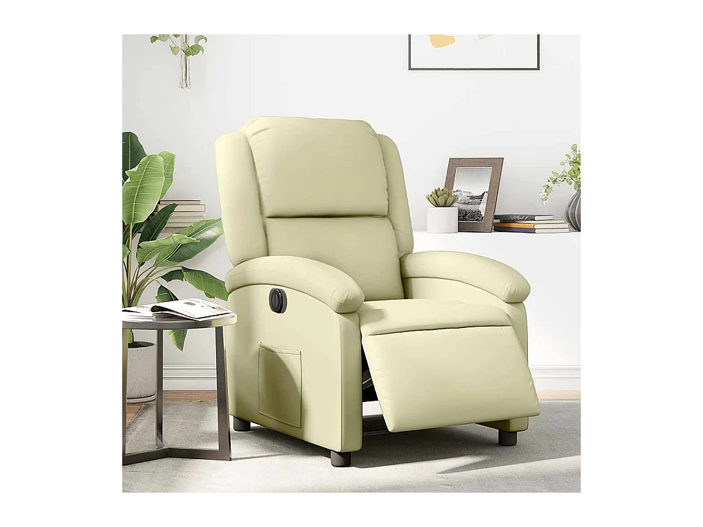 Fauteuil inclinable électrique crème cuir véritable