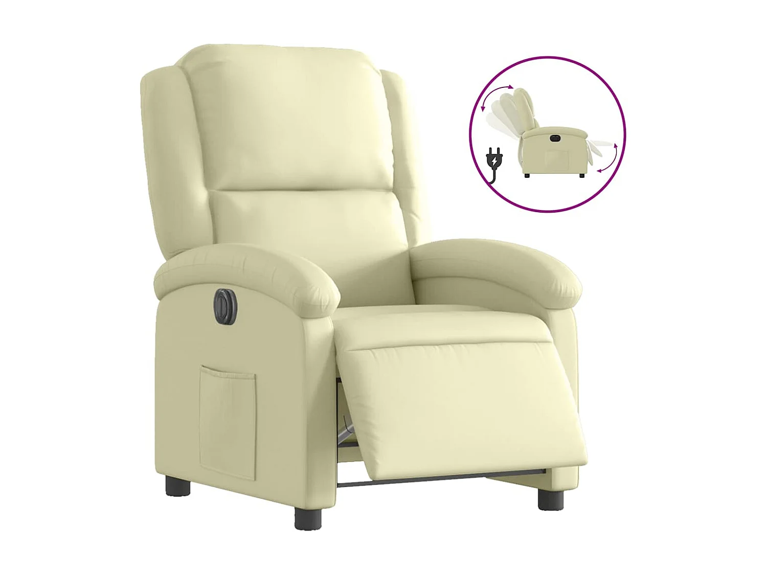 Sillón reclinable eléctrico de cuero auténtico blanco crema