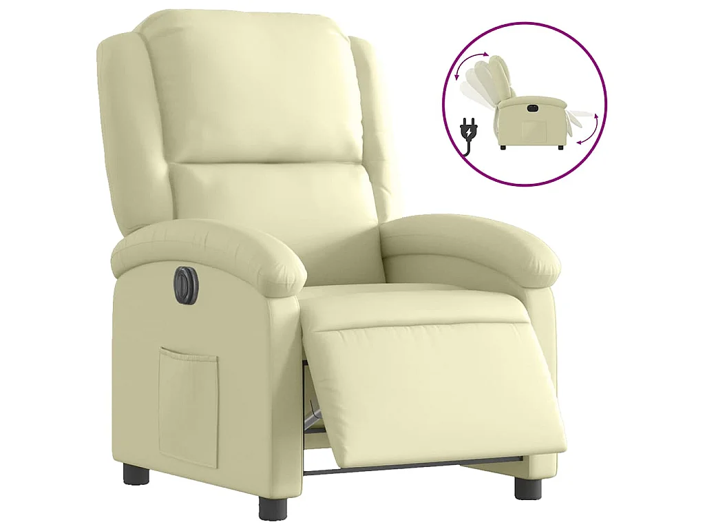 Fauteuil inclinable électrique crème cuir véritable