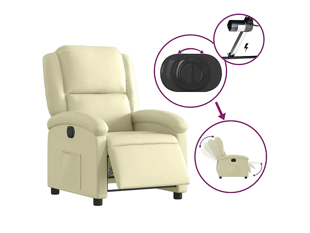 Fauteuil inclinable électrique crème cuir véritable