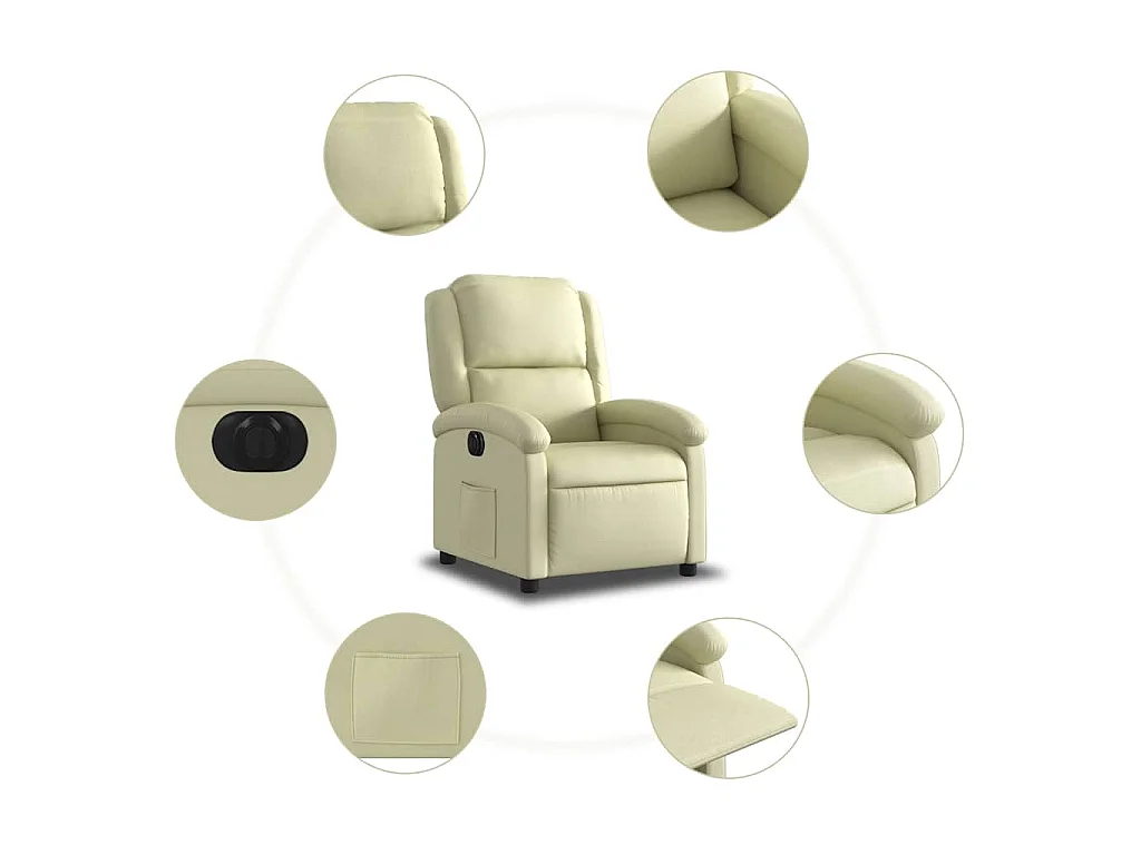 Fauteuil inclinable électrique crème cuir véritable