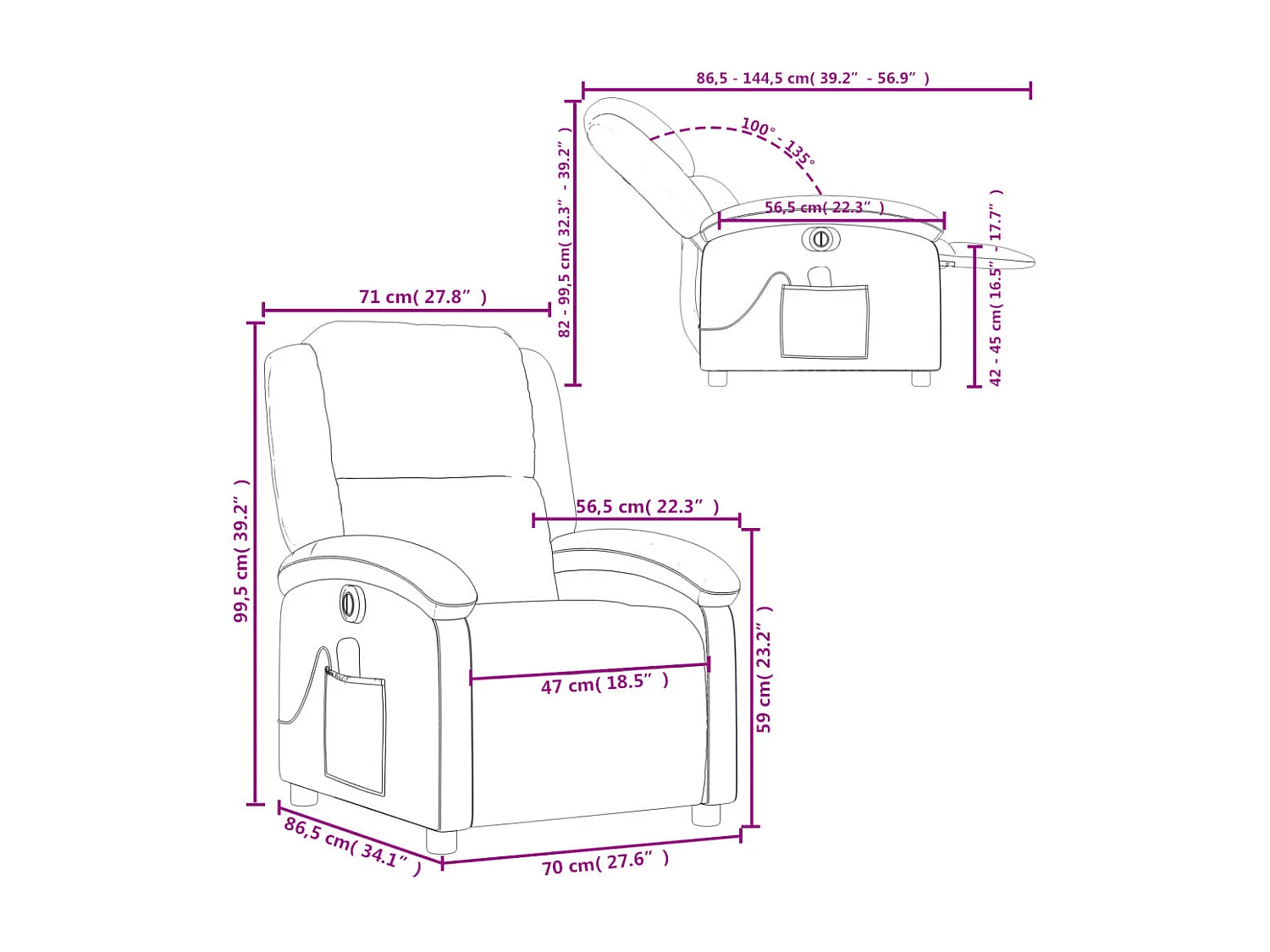 Fauteuil de massage inclinable électrique Taupe Tissu