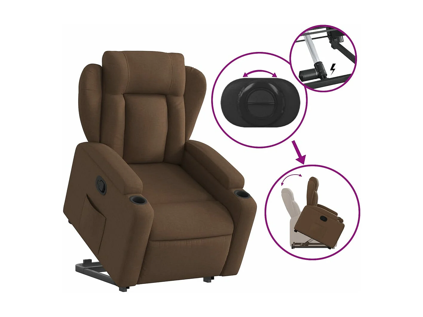 Relaxsessel mit Aufstehhilfe Braun Stoff