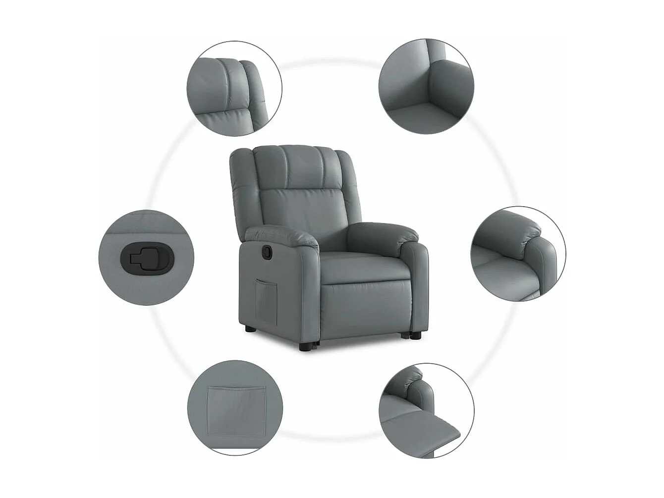 Sillón reclinable elevable cuero artificial gris