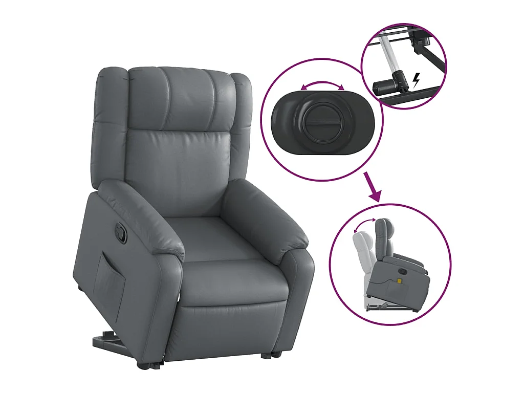 Poltrona Alzapersona Reclinabile Grigio in Similpelle