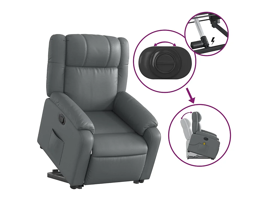 Poltrona Alzapersona Reclinabile Grigio in Similpelle