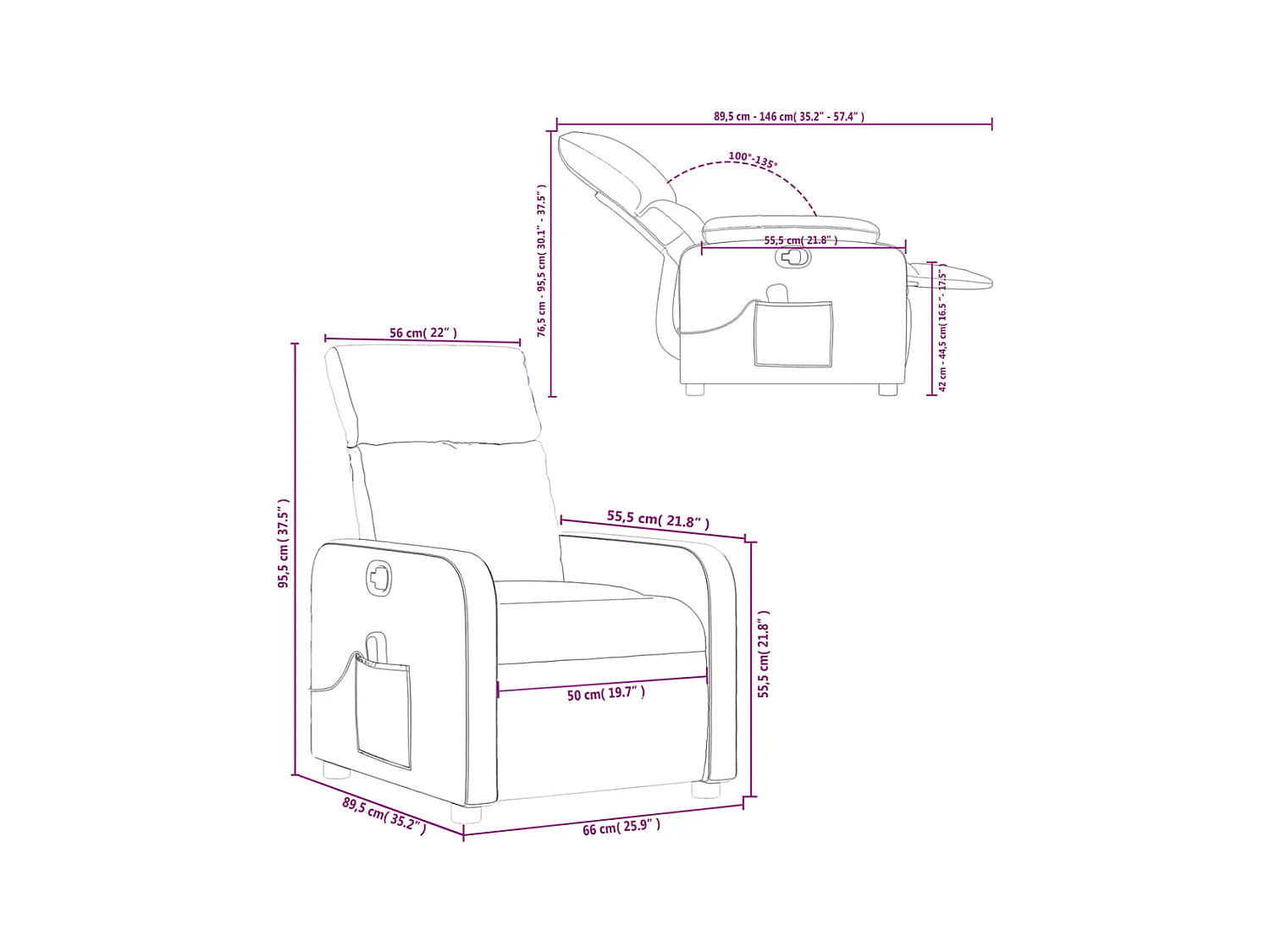 Fauteuil de massage inclinable Gris foncé Tissu