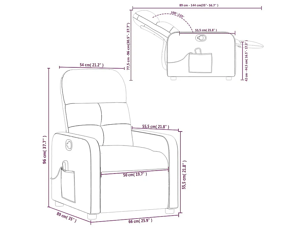 Poltrona Massaggiante Reclinabile Rosso Vino in Tessuto
