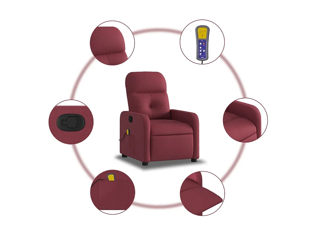Poltrona Massaggiante Reclinabile Rosso Vino in Tessuto