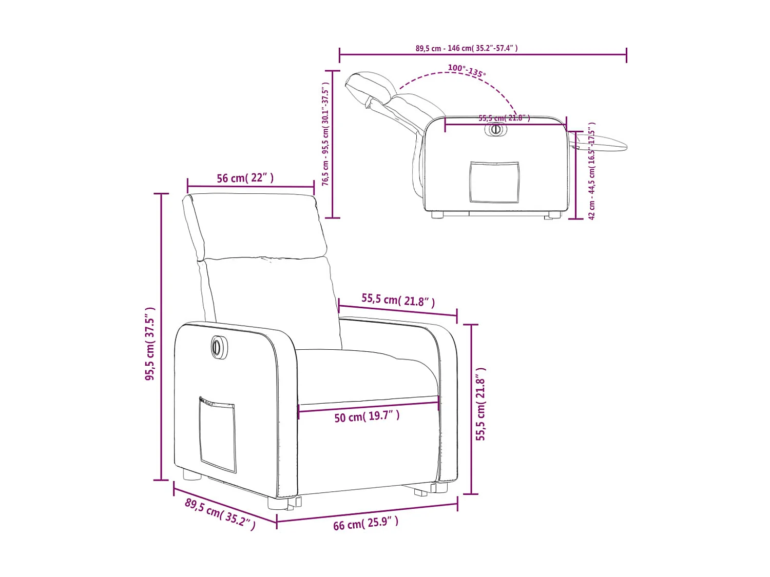 Fauteuil inclinable électrique taupe tissu