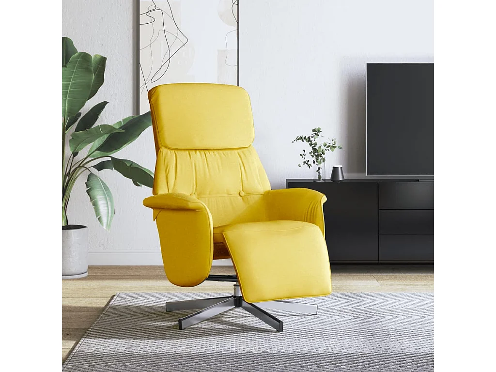 Fauteuil inclinable avec repose-pieds jaune clair tissu
