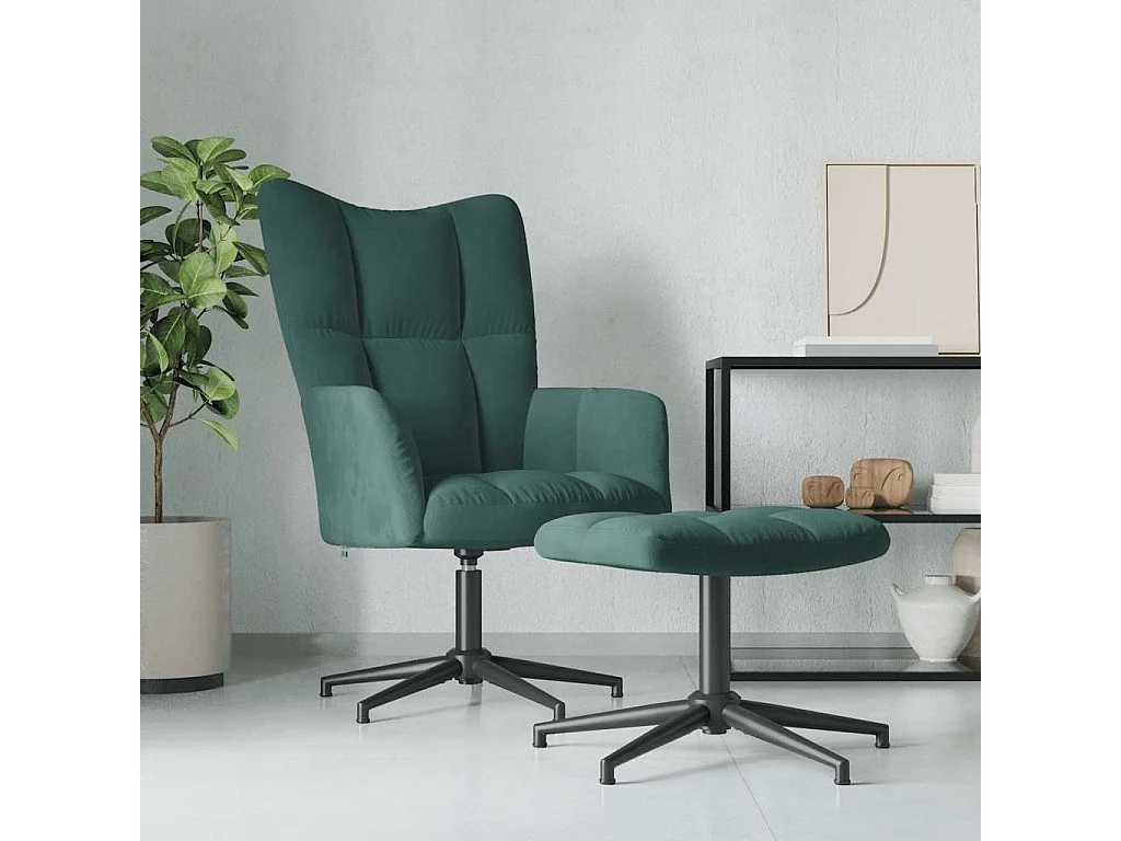 Chaise de relaxation avec tabouret Vert foncé Velours