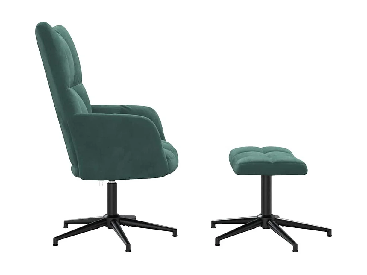 Chaise de relaxation avec tabouret Vert foncé Velours