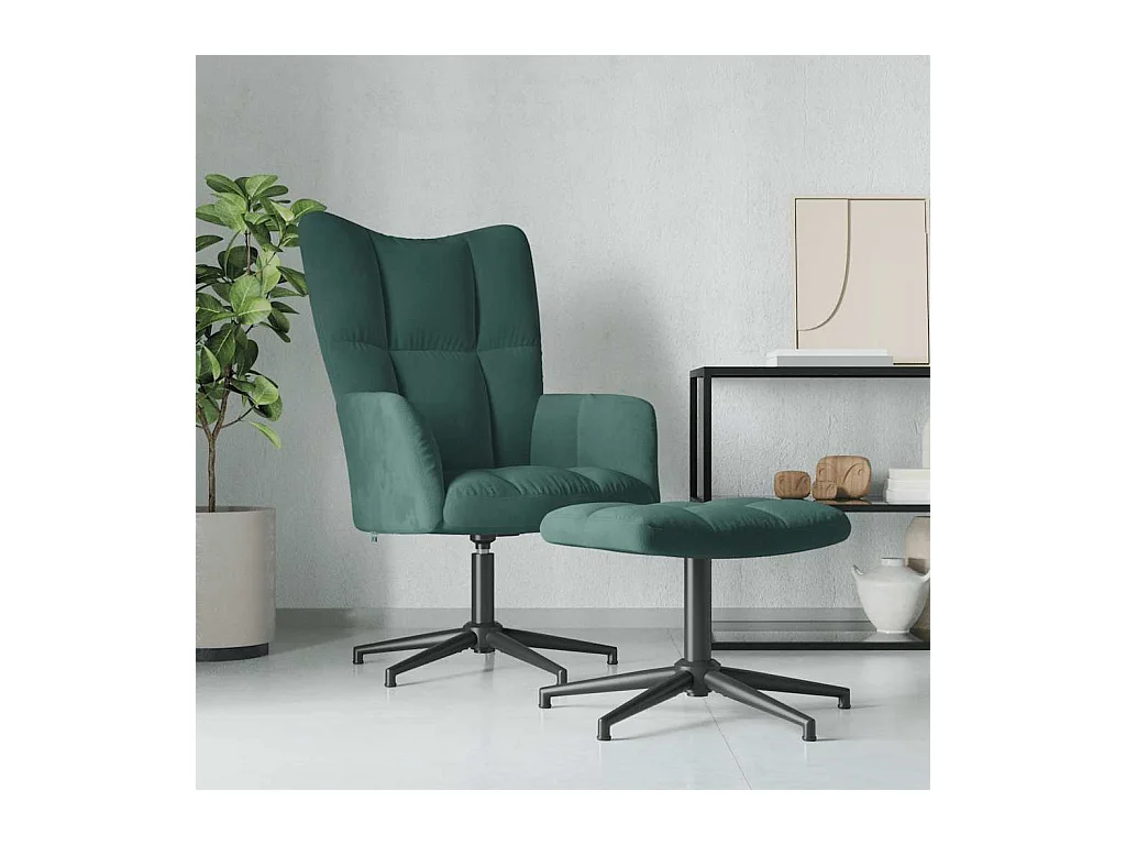 Chaise de relaxation avec tabouret Vert foncé Velours