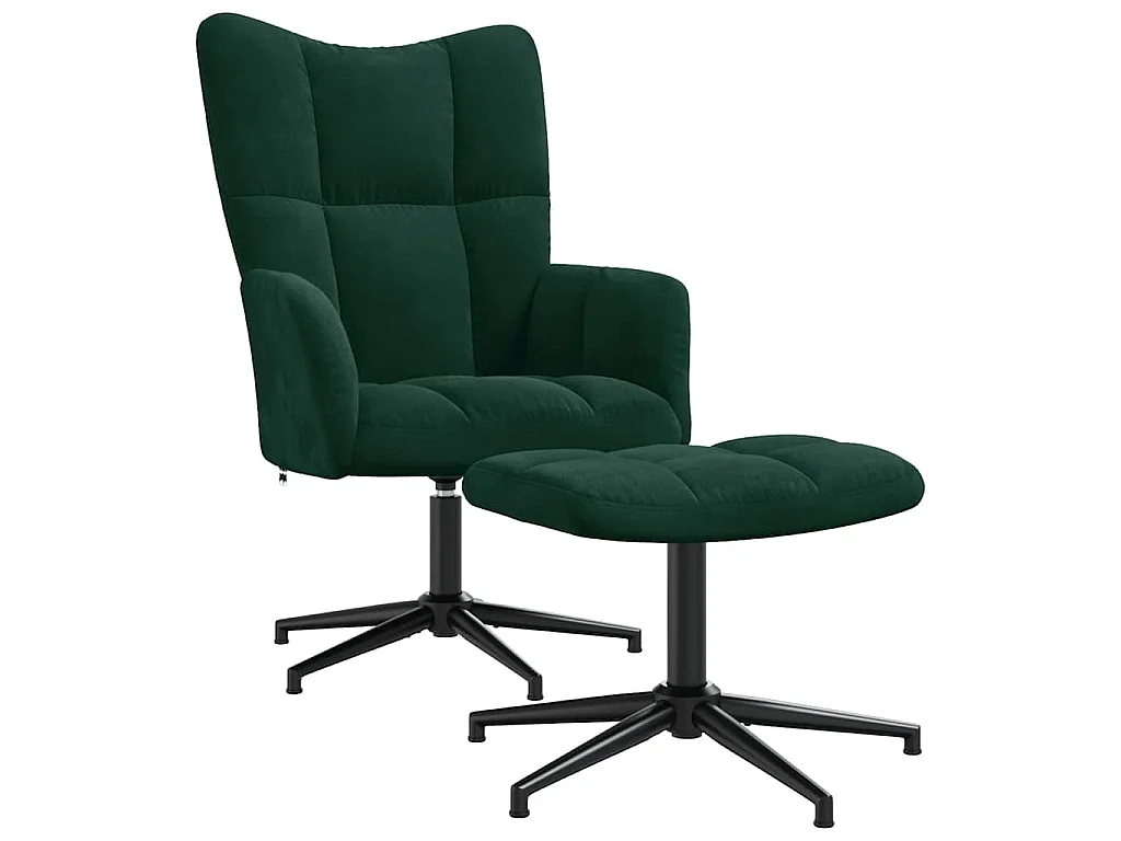 Sillón de relax con taburete terciopelo verde oscuro
