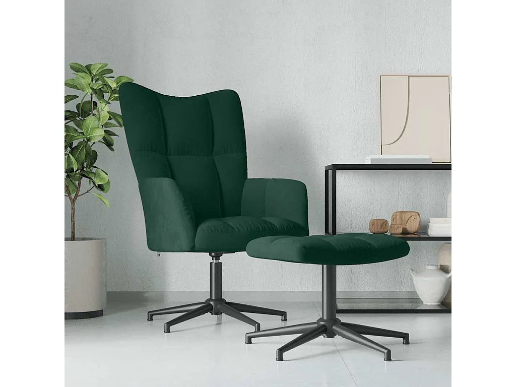 Sillón de relax con taburete terciopelo verde oscuro