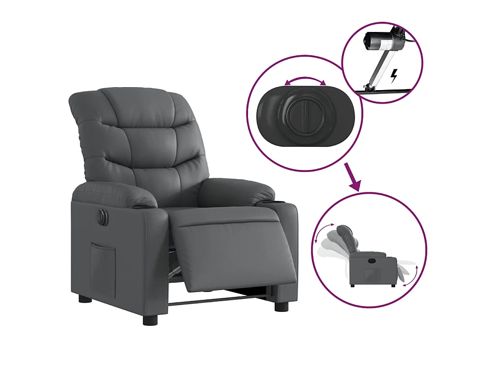 Fauteuil inclinable électrique Gris Similicuir