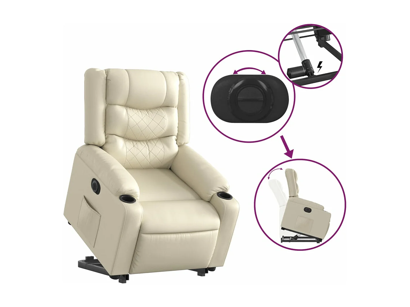 Fauteuil inclinable électrique crème similicuir