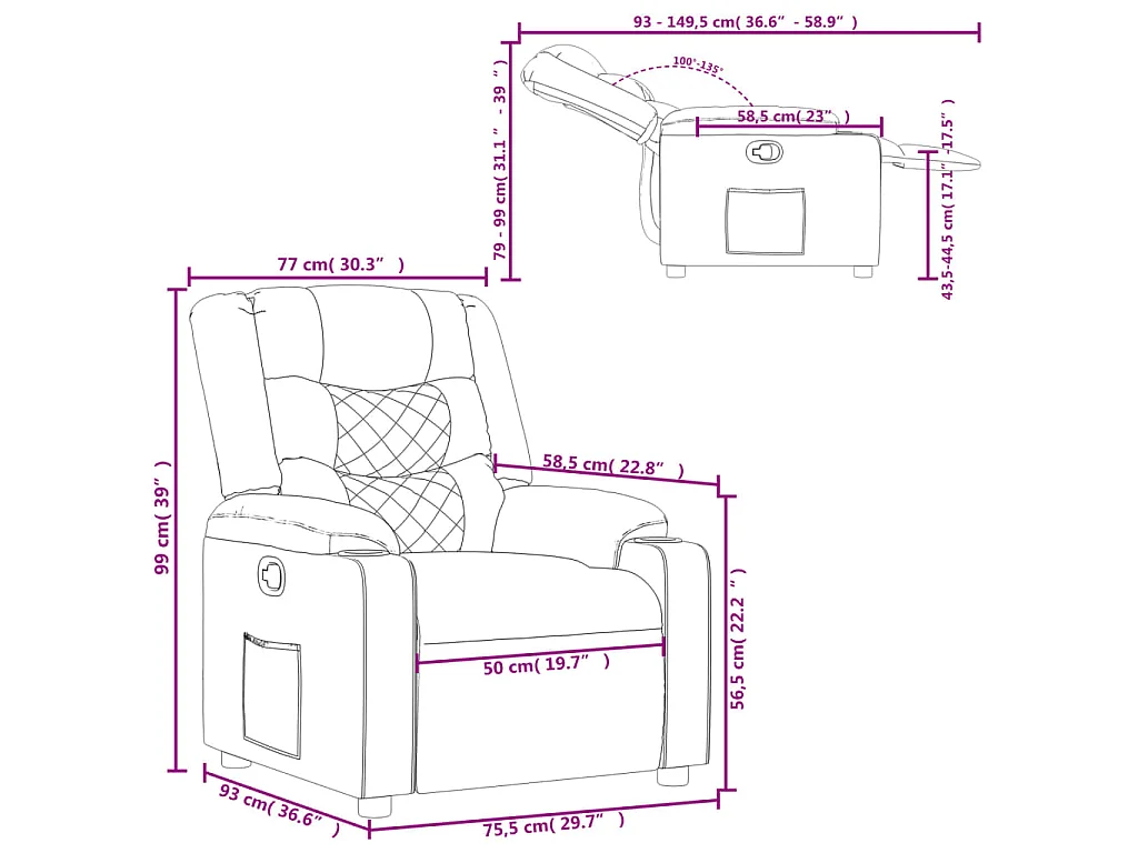 Sillón reclinable de cuero sintético marrón